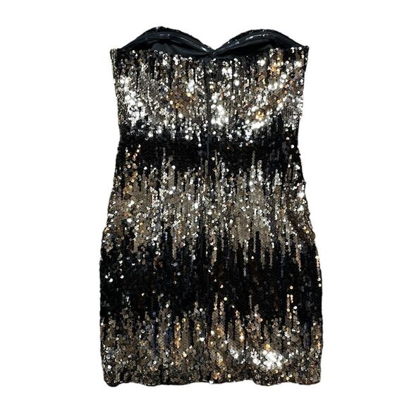 SOCIAL COUTURE Strapless Black and Gold Sequin Dress Size Large - Picture 2 of 9